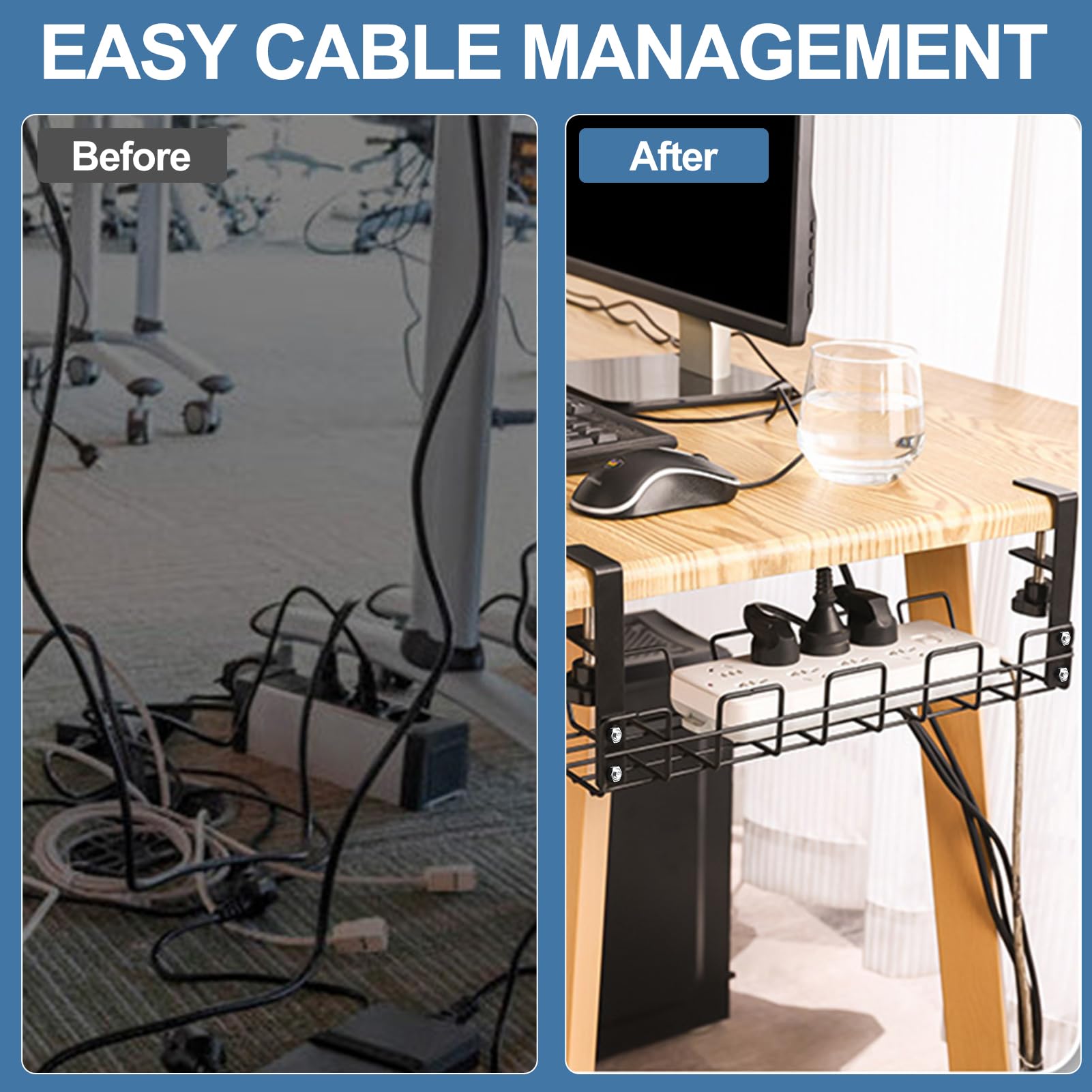 Schreibtisch Kabelkanal für ordentlicher Kabelmanagement, Kabellwanne für kabelorganisation am Arbeitsplatz, Tray for Home Office Cable Management Under Desk, Kabel Organizer, Schwarz (2 Stück)