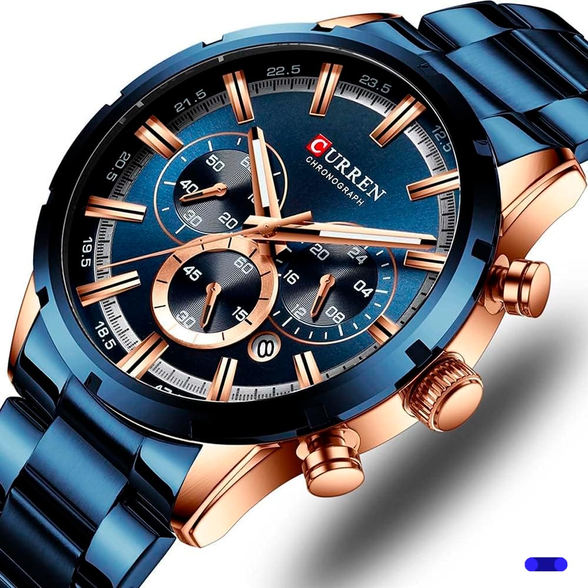 Orologio da polso da uomo, analogico, con datatore, cronografo, robusto ed estensibile, in acciaio inox, elegante e moderno, spilla a pressione