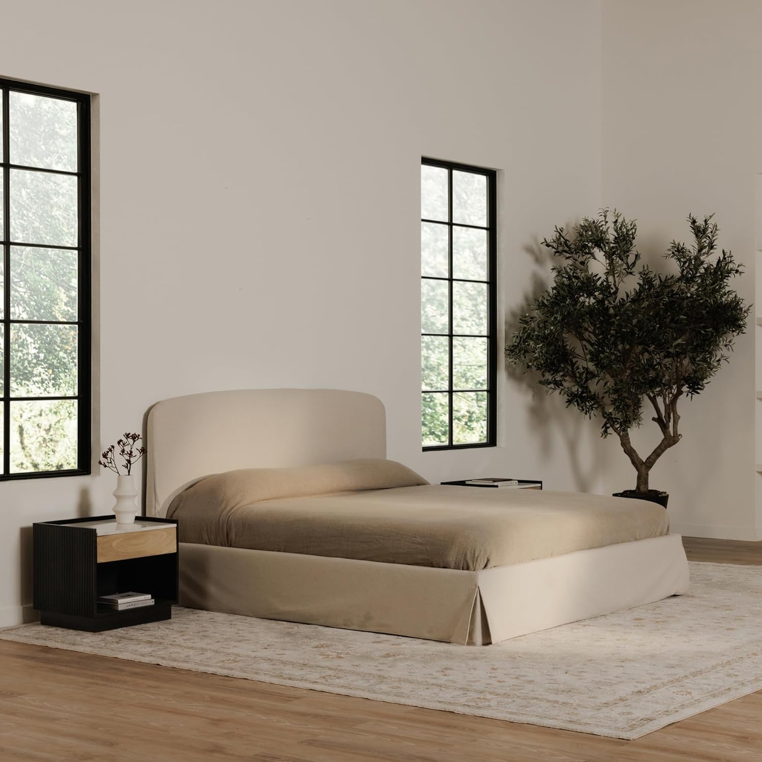Moe's Home Collection Joan Fabric King Storage in Cream White