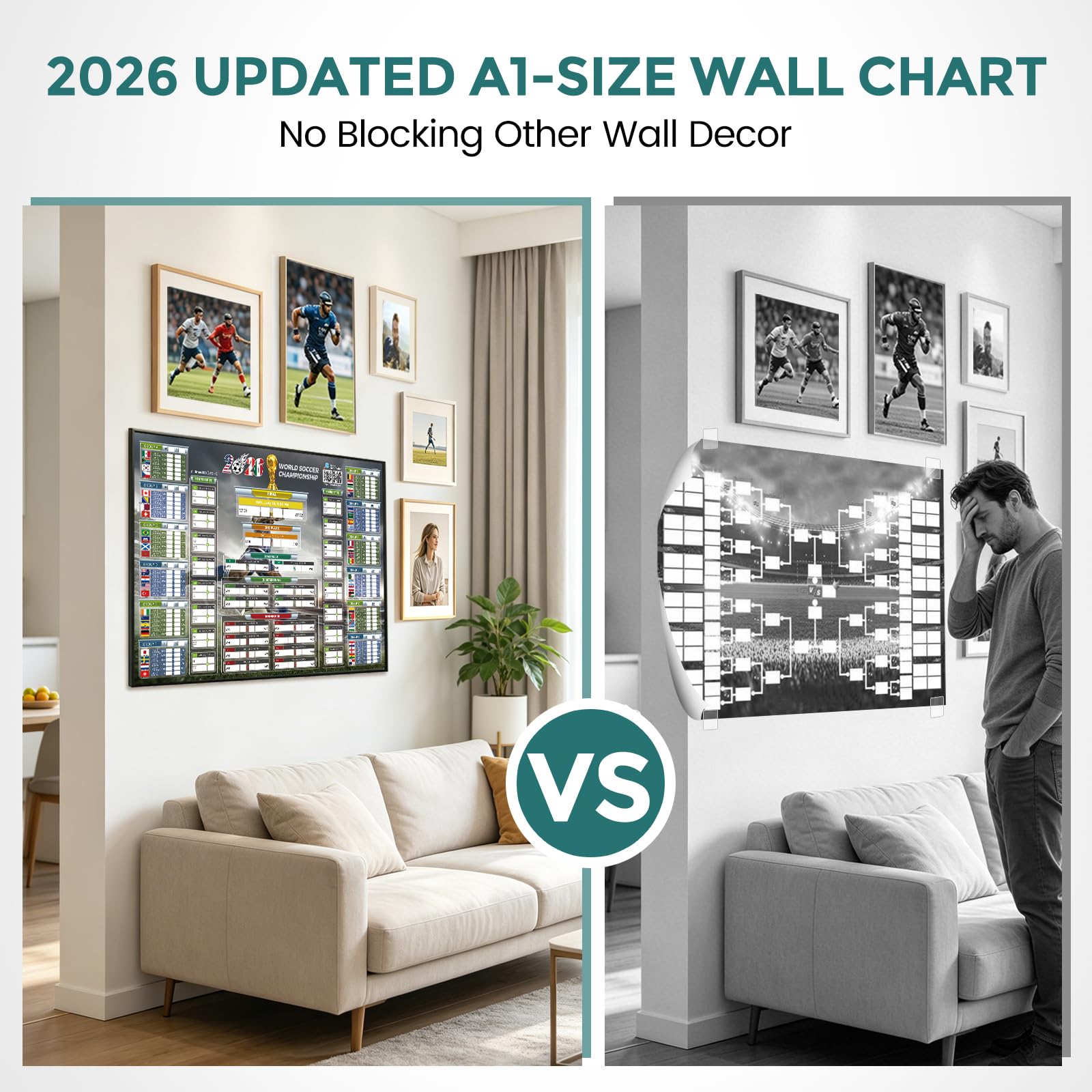 Updated 2026 World Soccer Schedule Poster With Live Score QR Code, 33.1"x22.3" Wall Chart Large Print for All Ages From Grandparents, Father Holiday Gifts for Home Bar Office - 5