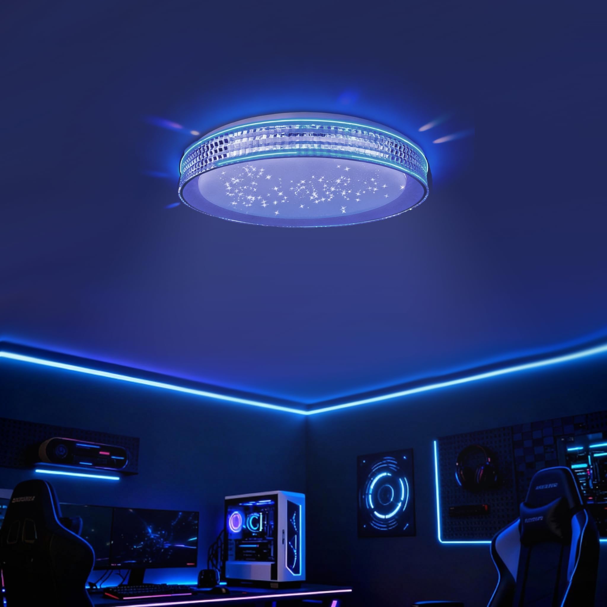 Froadp Lampada da soffitto da 60 W, dimmerabile, RGB LED, con telecomando, diametro 50 cm, rotonda, a risparmio energetico, IP44, impermeabile, per bagno, soggiorno, camera da letto (tipo B, anello di