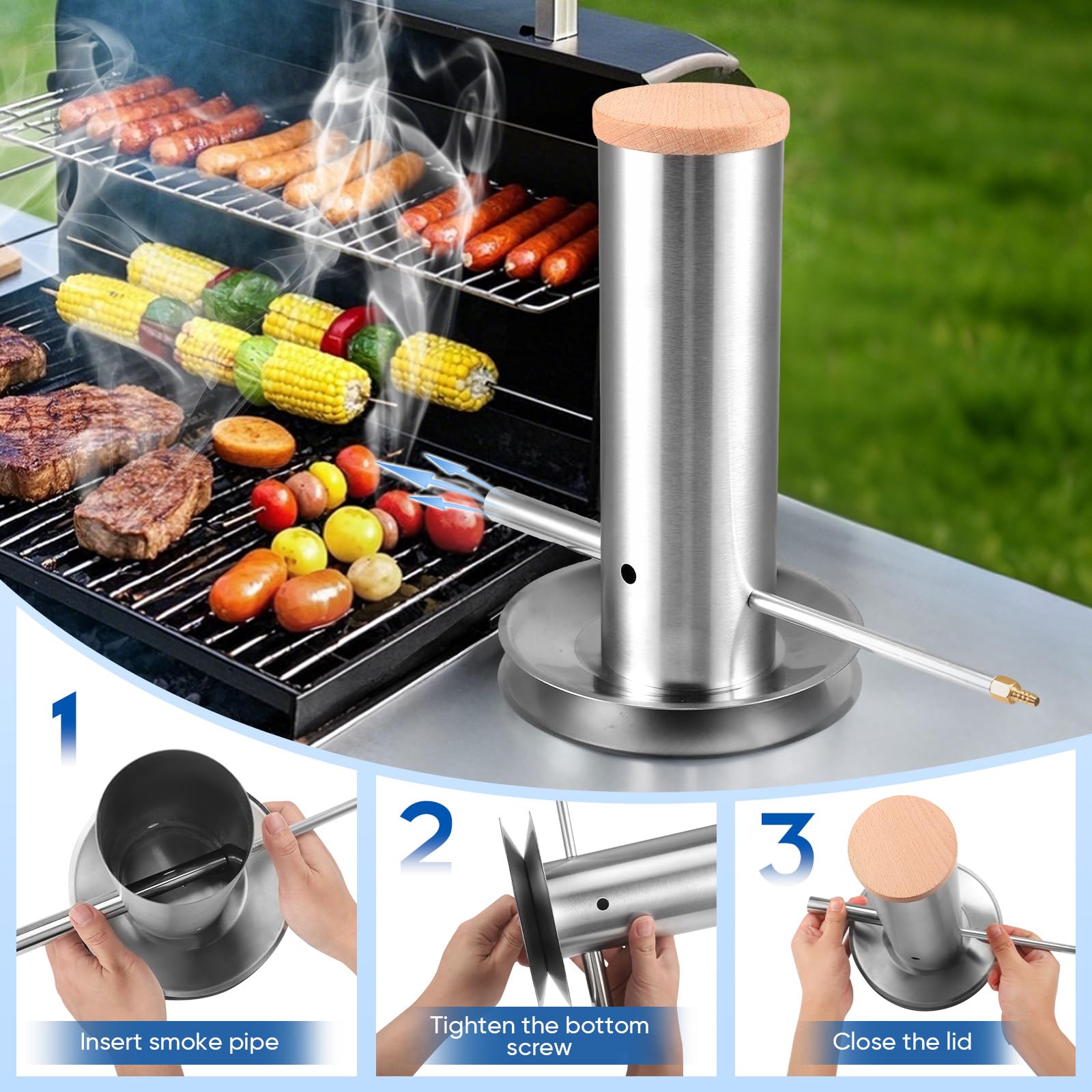 Générateur de Fumée Froide en Acier Inoxydable,Fumoir a Froid Fumoir Ggénérateur de Fumeur pour Fumoir Viande et Poisson avec Pompe et Tube Verseur Amovible,Générateur de Fumée Froide pour Barbecue