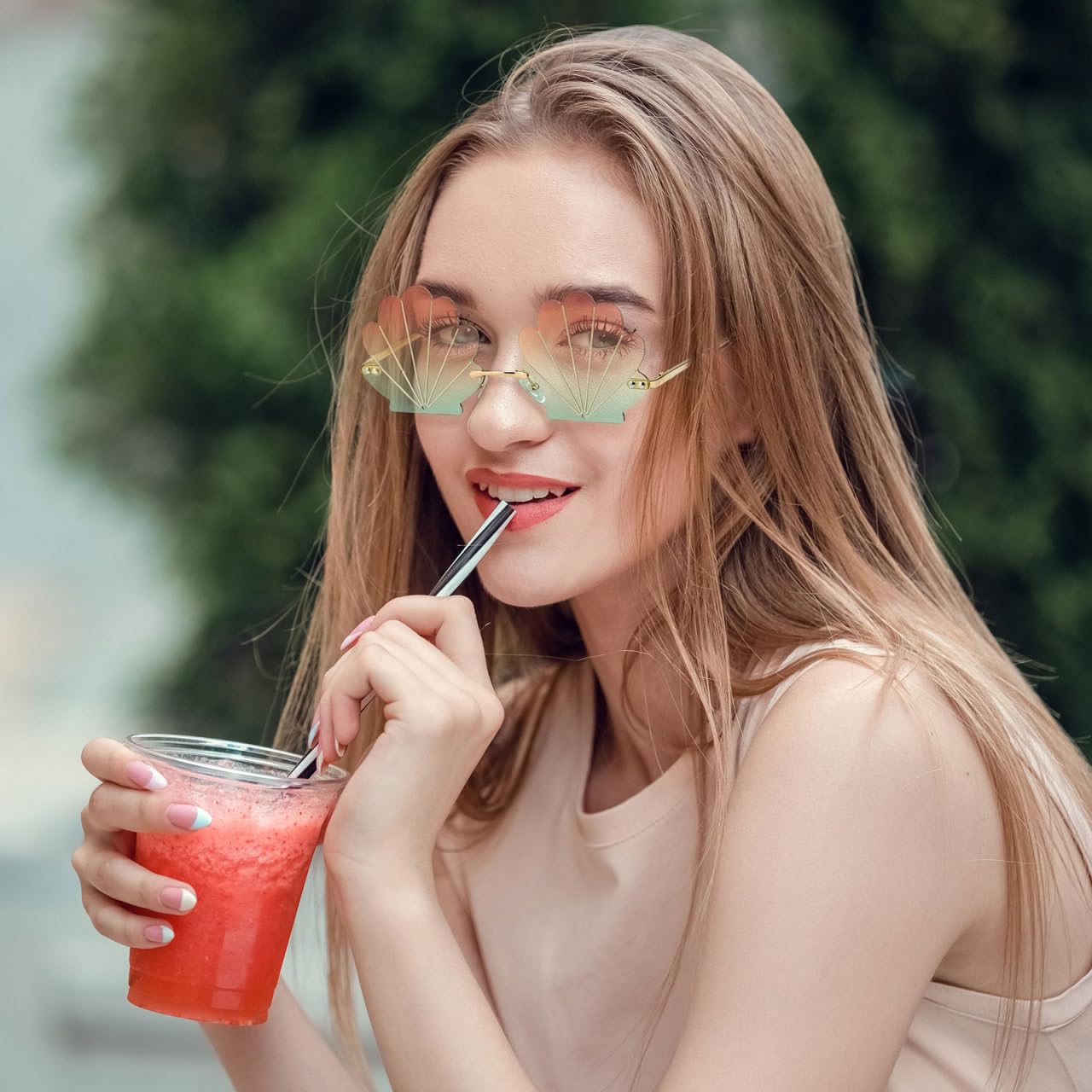 Hemobllo 2 Stück Lustige Sonnenbrille Damen, Muschel Partybrille Rahmenlos, Hawaii Festival Brille für Erwachsene, Strand Malle Foto Requisiten