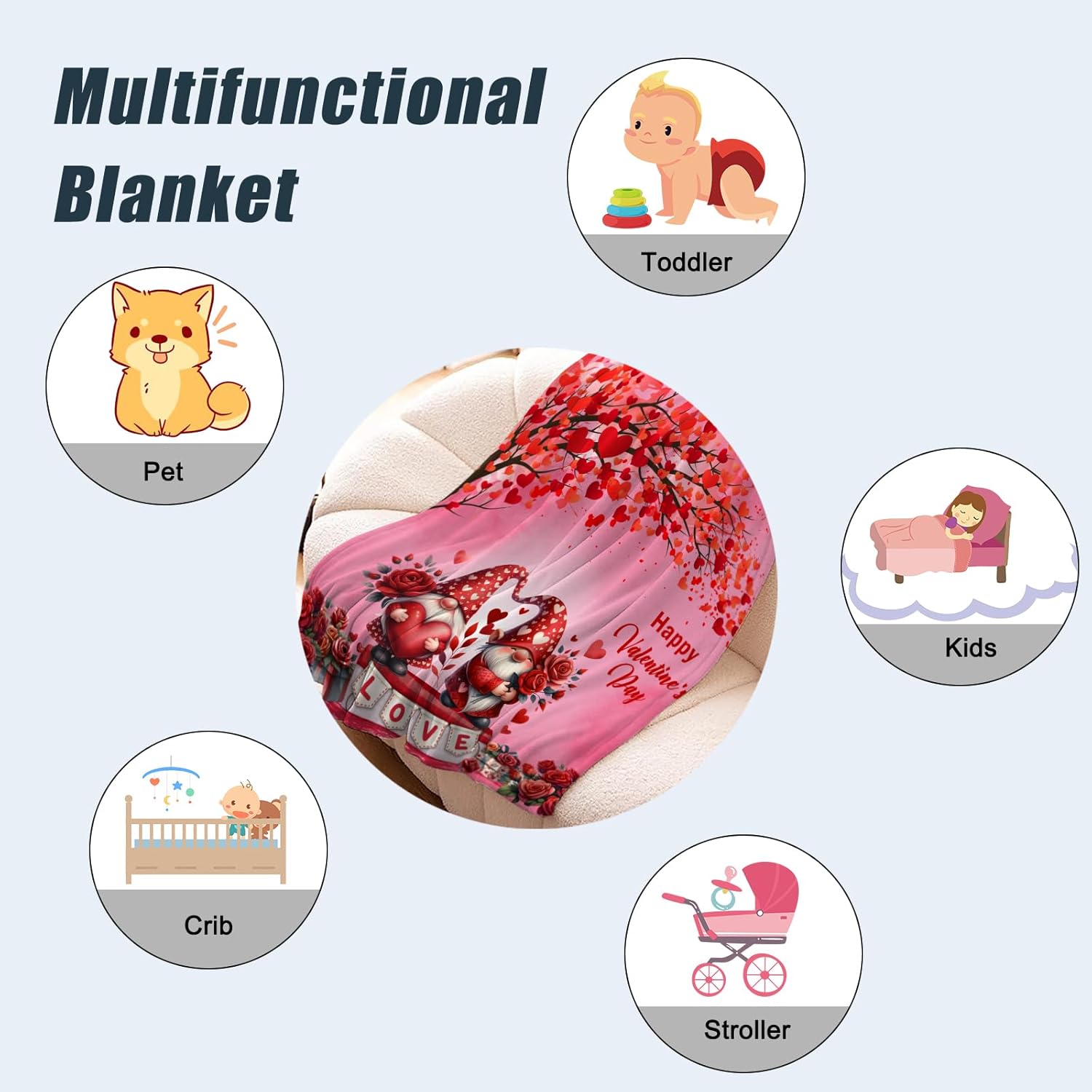 Neatee Living Valentines Day Baby Throw Blanket Small Pink Gnome Love Heart Blanket Lap Toddler Swaddle Crib Gift Soft Cozy Lightweight Fuzzy Plush Fleece Blankets and Throws 30x40