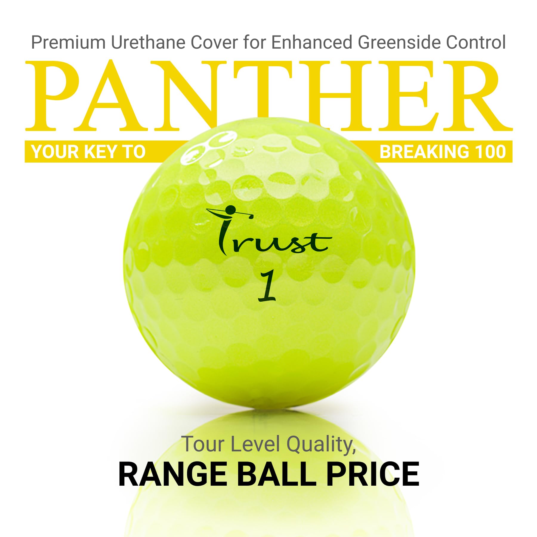 Trust Golfbälle Panther – Urethan, weiches Schlaggefühl, gerader Flug, gute Stoppkontrolle, BIG MAX Kern für weite Flüge, optimale Kombination aus Weite & Spin-Kontrolle, 12/48 Bälle, Weiß/Gelb/Orange