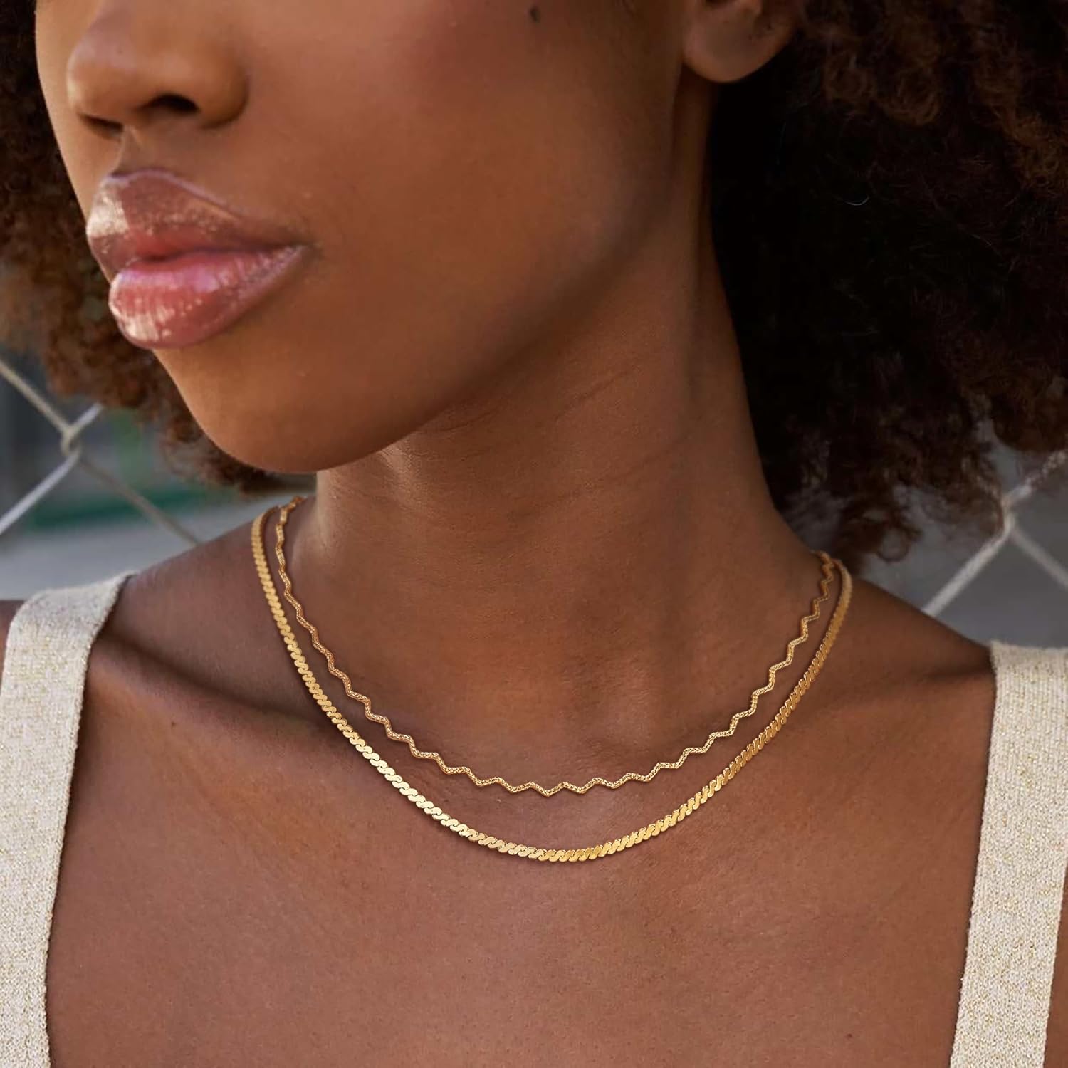 Dremmy Studios Dainty Gold Choker Necklace for Women 14K Gold Plated Coin Disc Figaro Layered Beaded Flat Mariner Sideways Cross Wishbone Link Clavicle Necklaces - Image 2