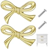 Ajcotahm 2 Pcs Bow Drawer Knobs, Gold Bow Knobs for Dresser Vintage Drawer Handles Decorative Gold Hardware Pulls for Home Bedroom Kitchen Cabinets Cupboard Wardrobe