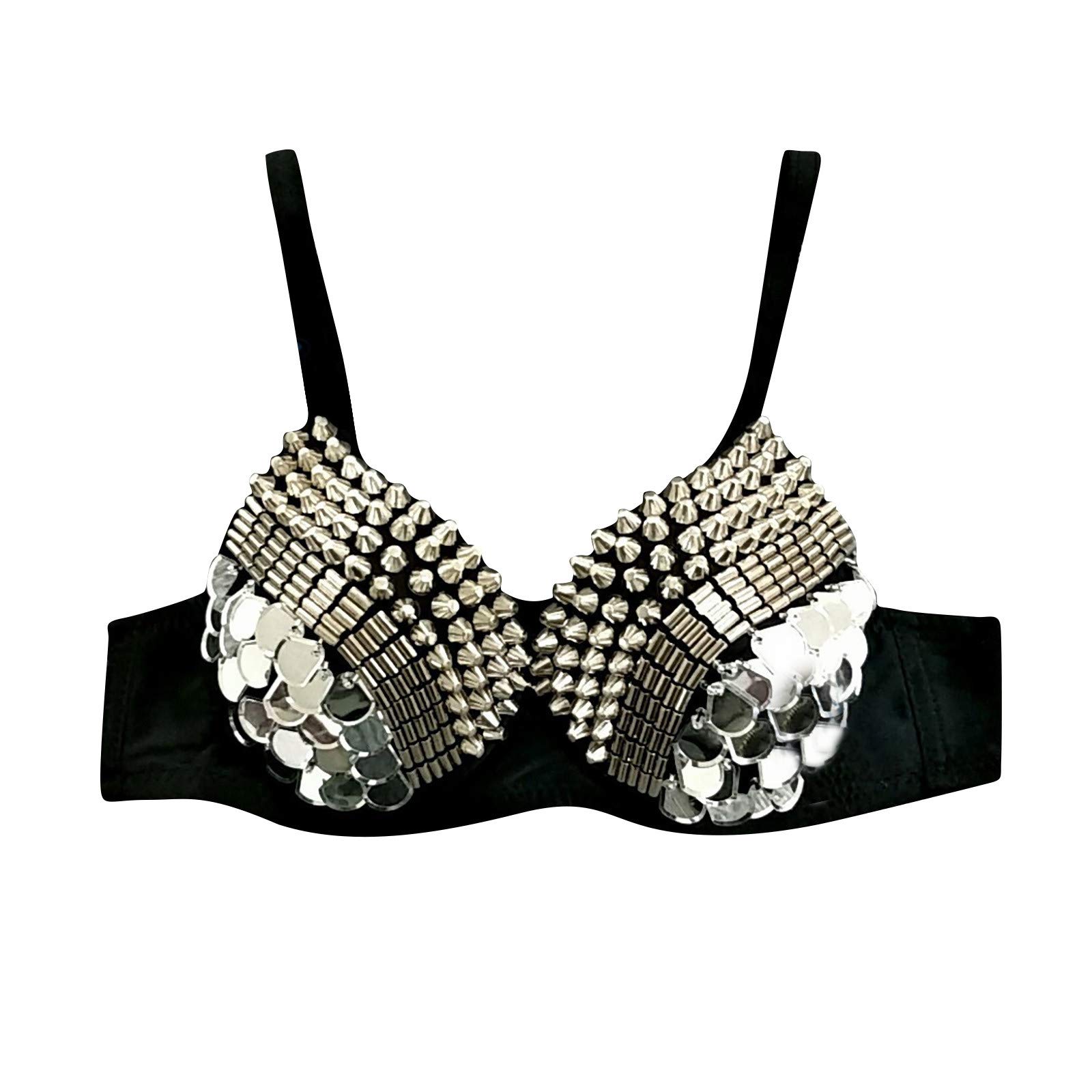 BBRS Damen Fashion Strass Sexy New Punk Lady Gothic Silber Party Nieten BH C