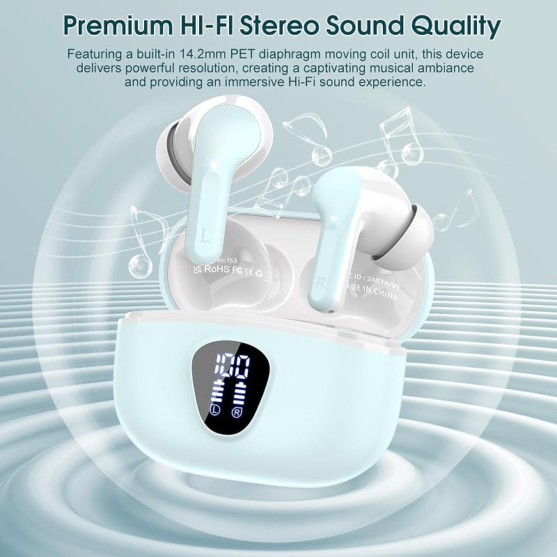 Wireless Earbuds, Bluetooth 5.4 Headphones HiFi Stereo, Bluetooth Earbuds image 5