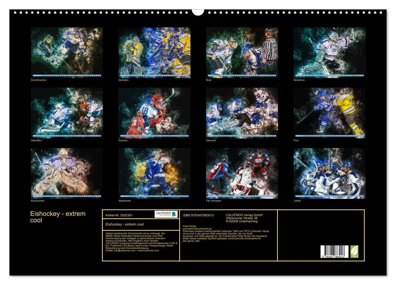 Eishockey - extrem cool (Wandkalender 2026 DIN A2 quer), CALVENDO Monatskalender: Teamsport der Extra-Klasse - Kraft, Ausdauer, Härte und Schnelligkeit (CALVENDO Sport)