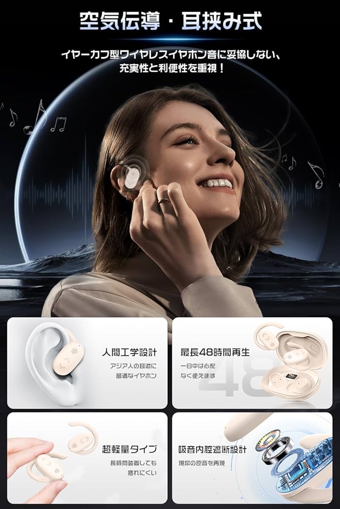 Amazon.co.jp: イヤホン bluetooth 【2025音質強化·イヤーカフ型