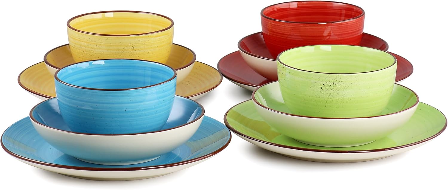 Elama 12 Piece Double Bowl Stoneware Dinnerware Set (Mason)