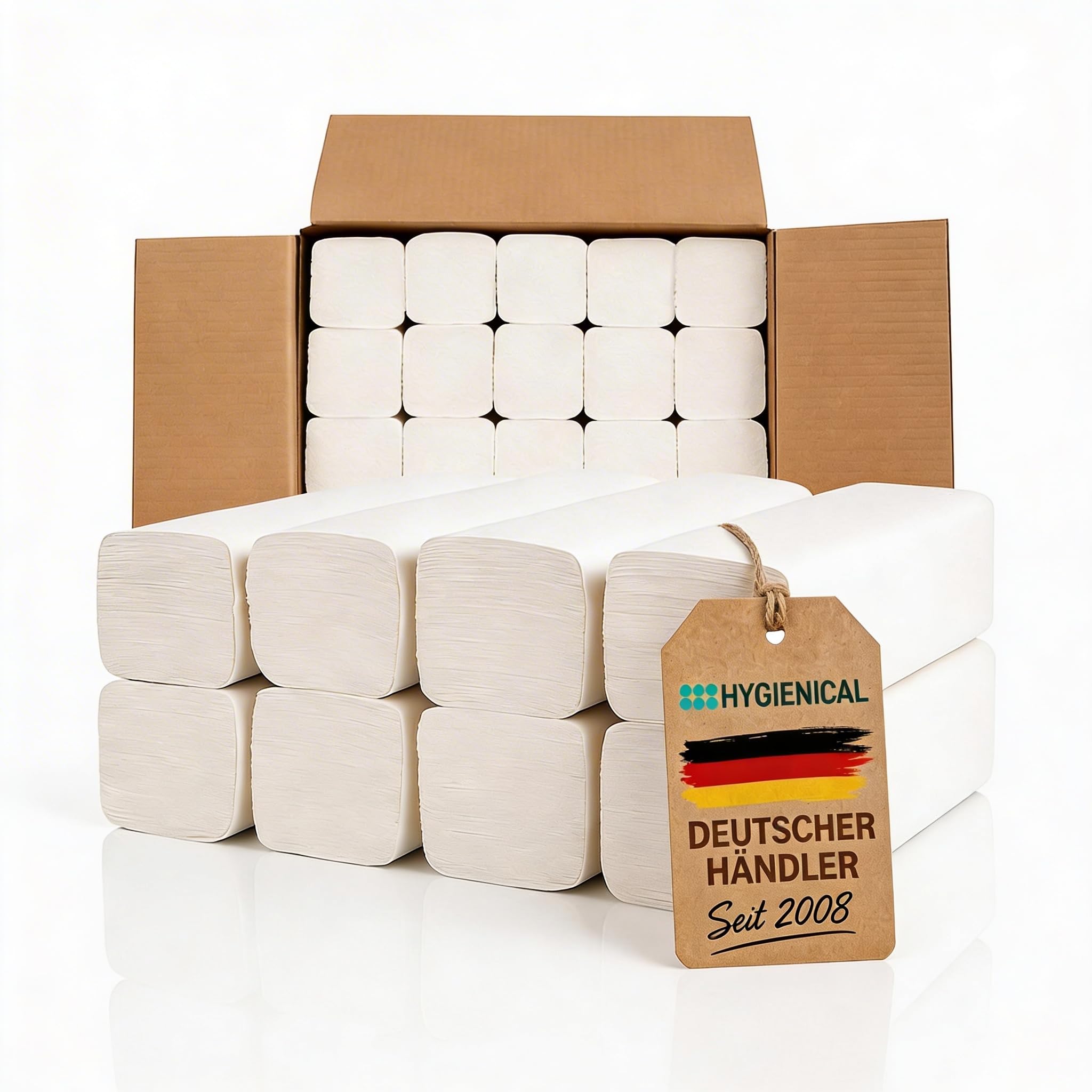 PREMIUM Papierhandtücher in weiß mit 4000 Blatt, Handtuchpapier, Falthandtücher, Einweghandtücher, Faltpapier 2-lagig, ca. 25 x 21 cm, soft, hochweiß
