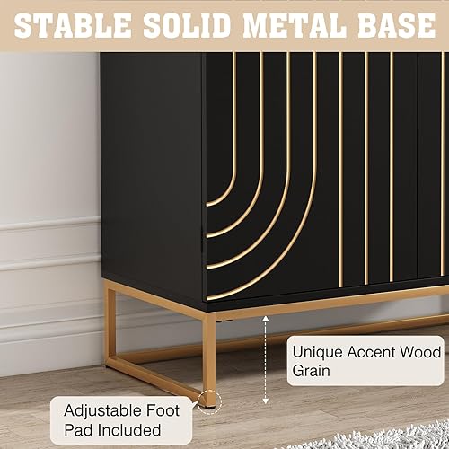 Miniatura 3 de HLR Accent - Armario de grano de madera con 2 puertas, aparador de almacenamiento con patas de metal dorado para sala de estar, entrada y cocina,