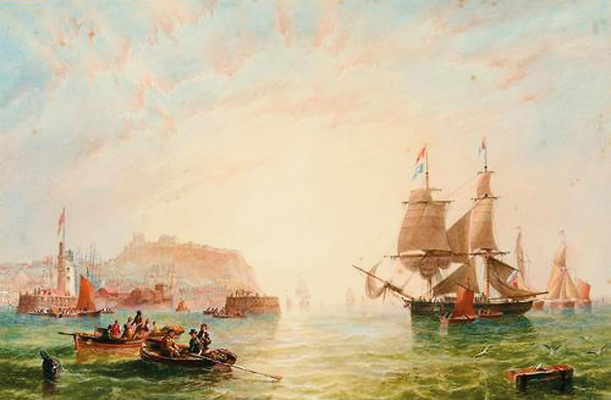 POSTERIIk Famous Animal Posters Vintage Picture a Trading Brig and Other Vessels off the Entrance to Scarborough by Johncarmichael Modern Wall Decor for Home Decor 60x90cm