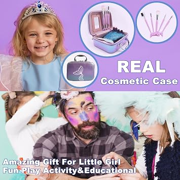 Kids Makeup Set for Girls - Non Toxic Washable Mermaid Makeup Kit, Little Mermaid Toys for Girl 5-7, 8-12,Princess Dress up Beauty Vanity Set,Ideal Party Gifts for Halloween Christmas and Birthday