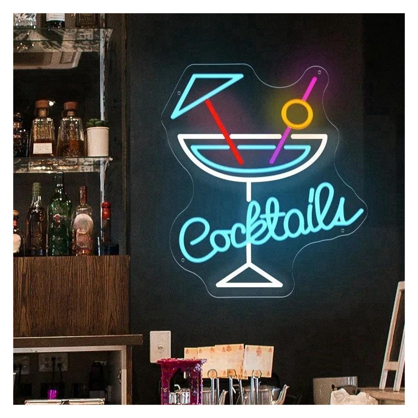 Insegna luminosa al neon Cocktail per luci al per neon Acrilico per insegne per per alimentazione per USB, luminosità regolabile Bevande per per Adatto per arredamento negozio 37cmx42cm