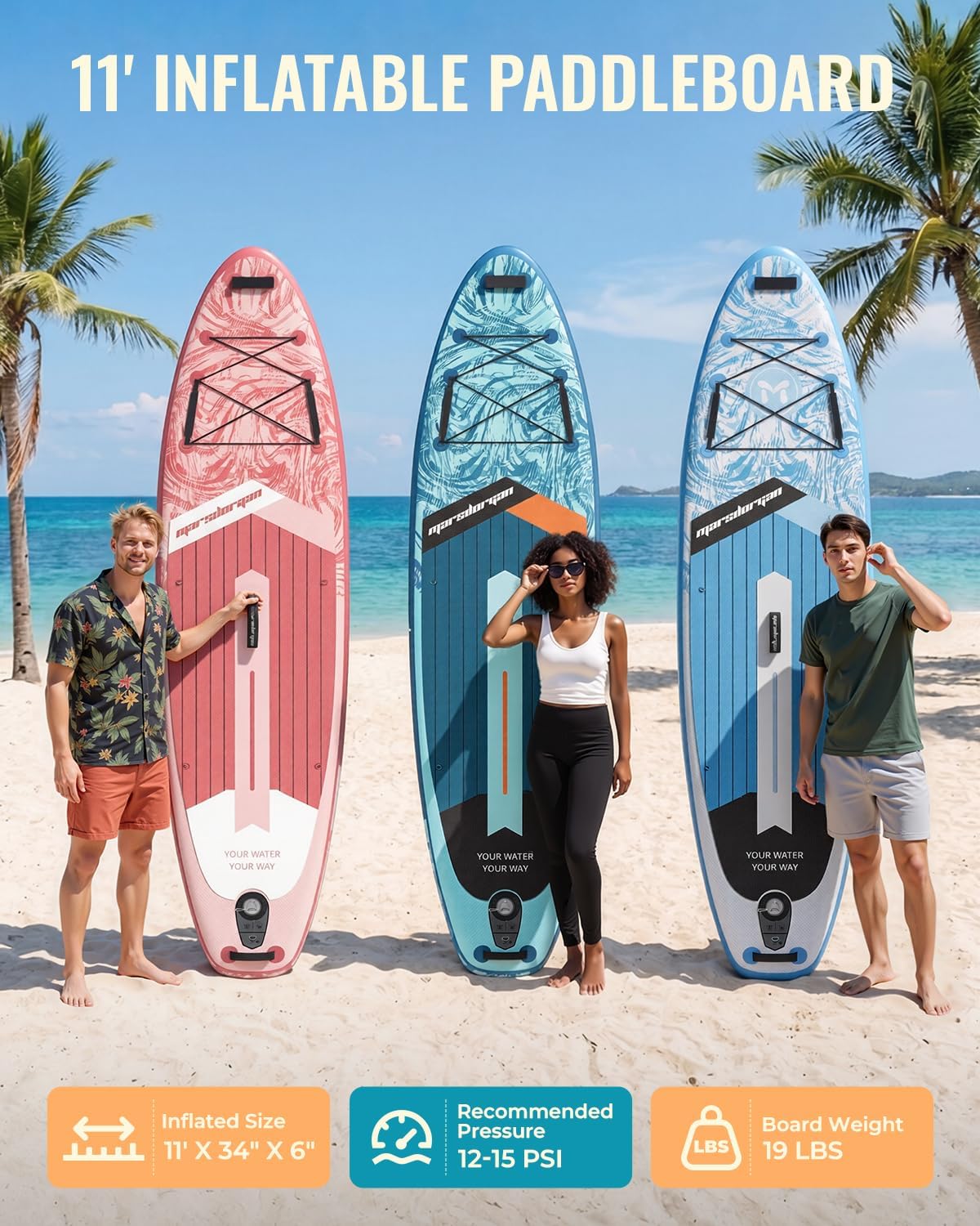 11'x34 Inflatable Paddle Board for Adults Youth, Extra Wide 430LBS Capacity SUP, Stable 2-3 Person Family for Lake Ocean Fishing Surfing Yoga, Includes Accessories