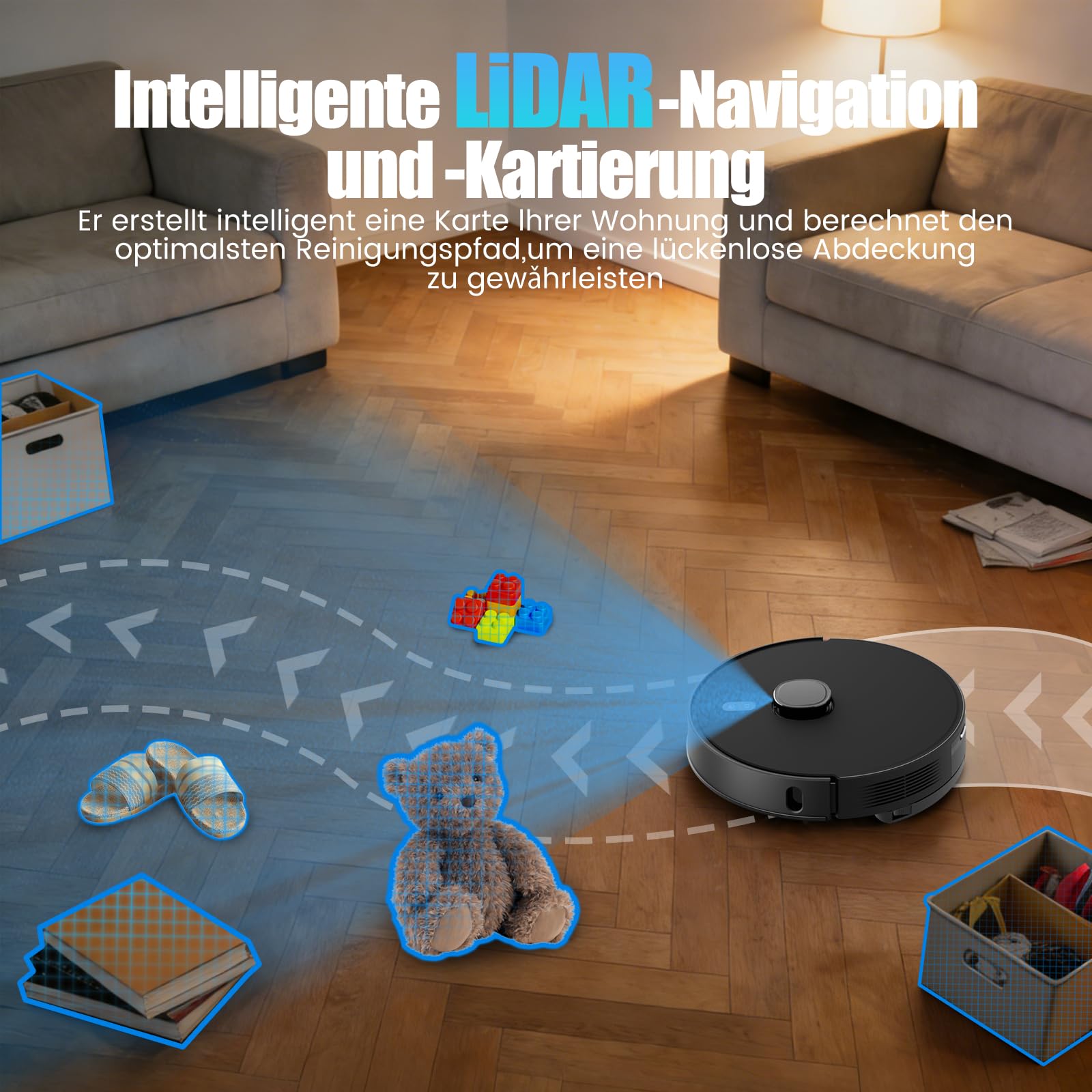 E10+ Saugroboter mit Wischfunktion, Staubsauger Roboter mit Absaugstation 3.5L, 8000Pa Saugkraft, LiDAR Navigation (Schwarz)