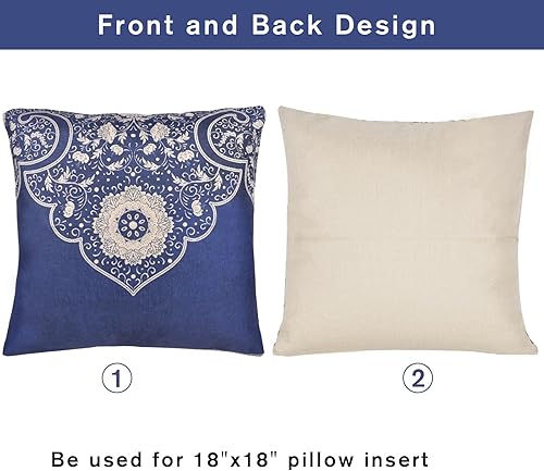 Miniatura 6 de ChezMax Fundas de almohada chinoiserie, funda de almohada decorativa de lino azul y blanco, funda de cojín floral para sofá, cama, sala de estar,