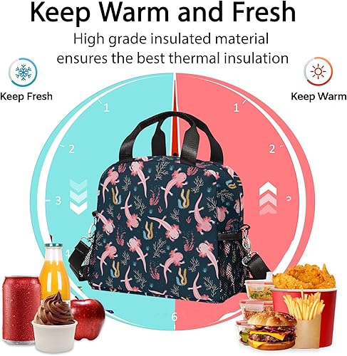 Miniatura 3 de VIELEGELD Axolotl - Lonchera reutilizable con aislamiento térmico para niños, mujeres, hombres, bolsa térmica con correa para el hombro, bolsa de