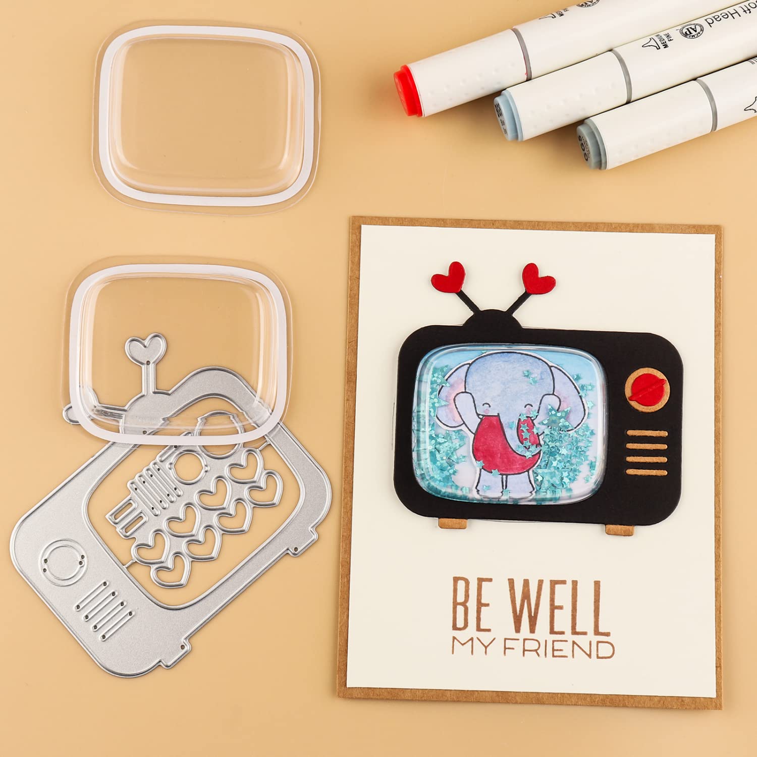 12 PCS/Set 10 Pcs Television Dimensional Shaker Domes with 2 PcsTelevision Metal Dies for Card Making Peel-Away Adhesive Television Plastic Dimensional Domes for Shaker Card Making Handmade Crafts