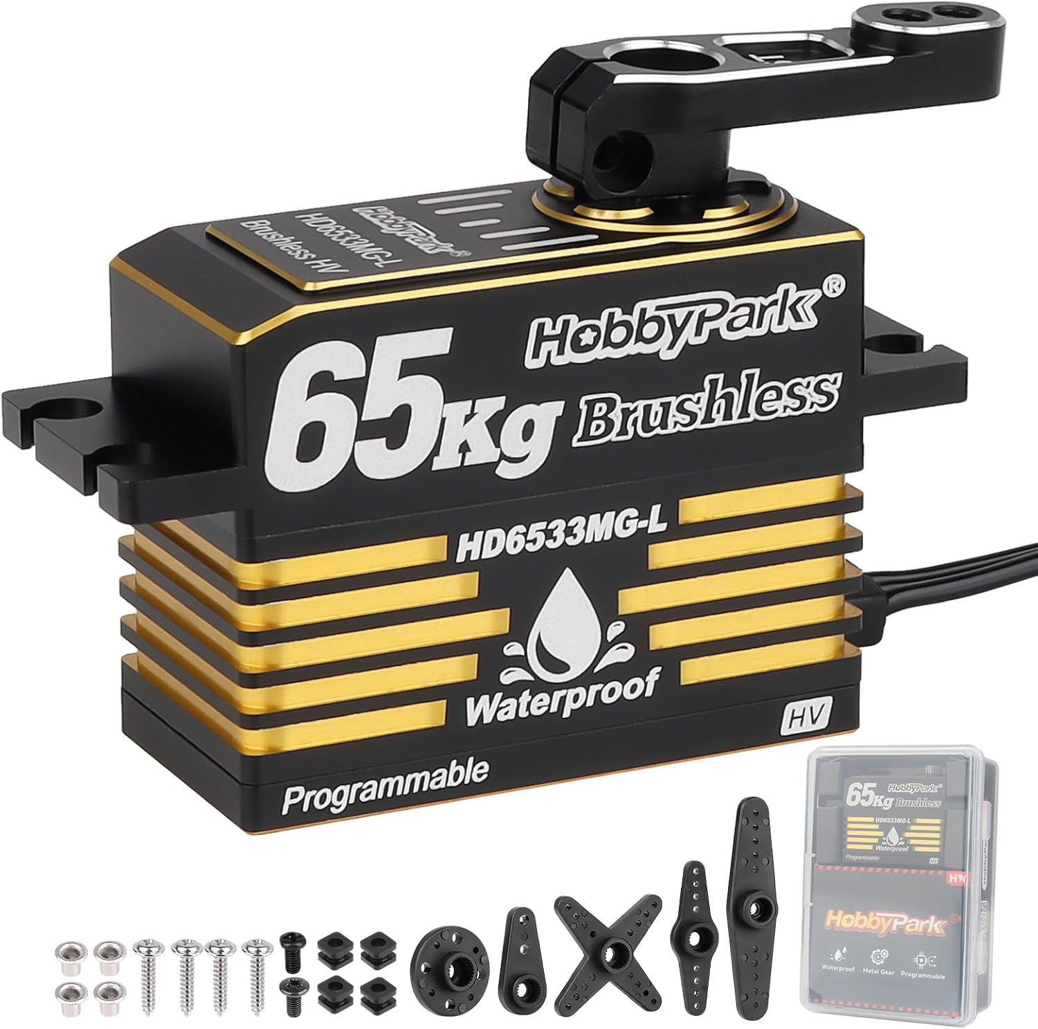 HobbyPark Waterproof 65kg High Torque Low Profile Servo Brushless Motor Fast Speed RC Steering Servo Brushless Motor for 1/8 1/10 RC Crawler Truck Buggy Short Course