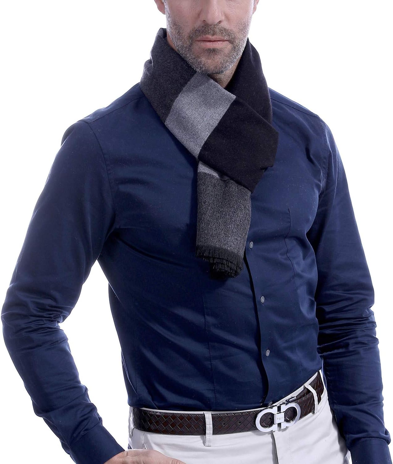 Men's Scarf, Fashion Cashmere Feel Scarves for Men Winter Autumn with Tassels Fringes Long - Image 2