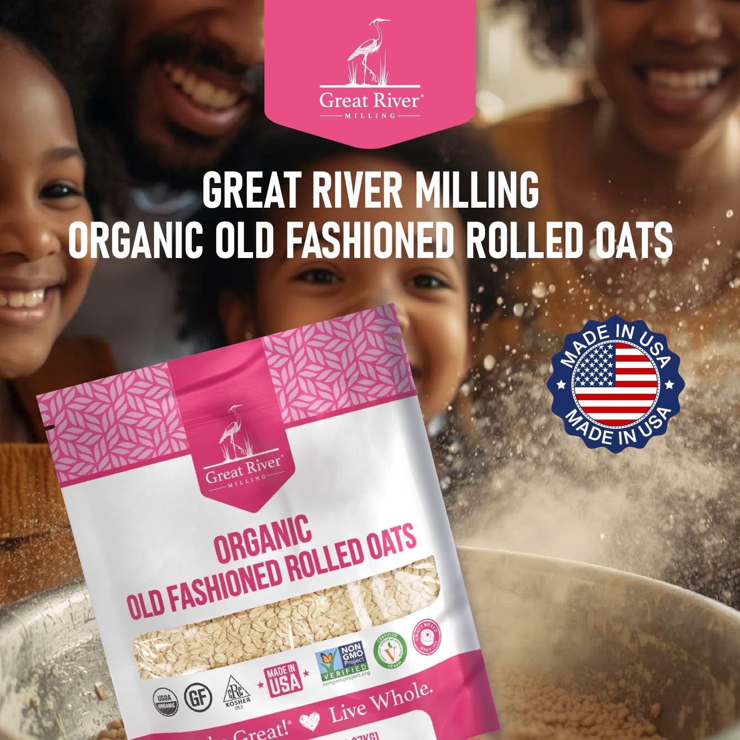 Great River Milling Organic Old Fashioned Rolled Oats | Gluten Free Whole Grain, USDA Organic, Non-GMO, Kosher | Hearty Texture for Oatmeal, Granola, Cookies, Baking & Meal Prep | 5 Lb