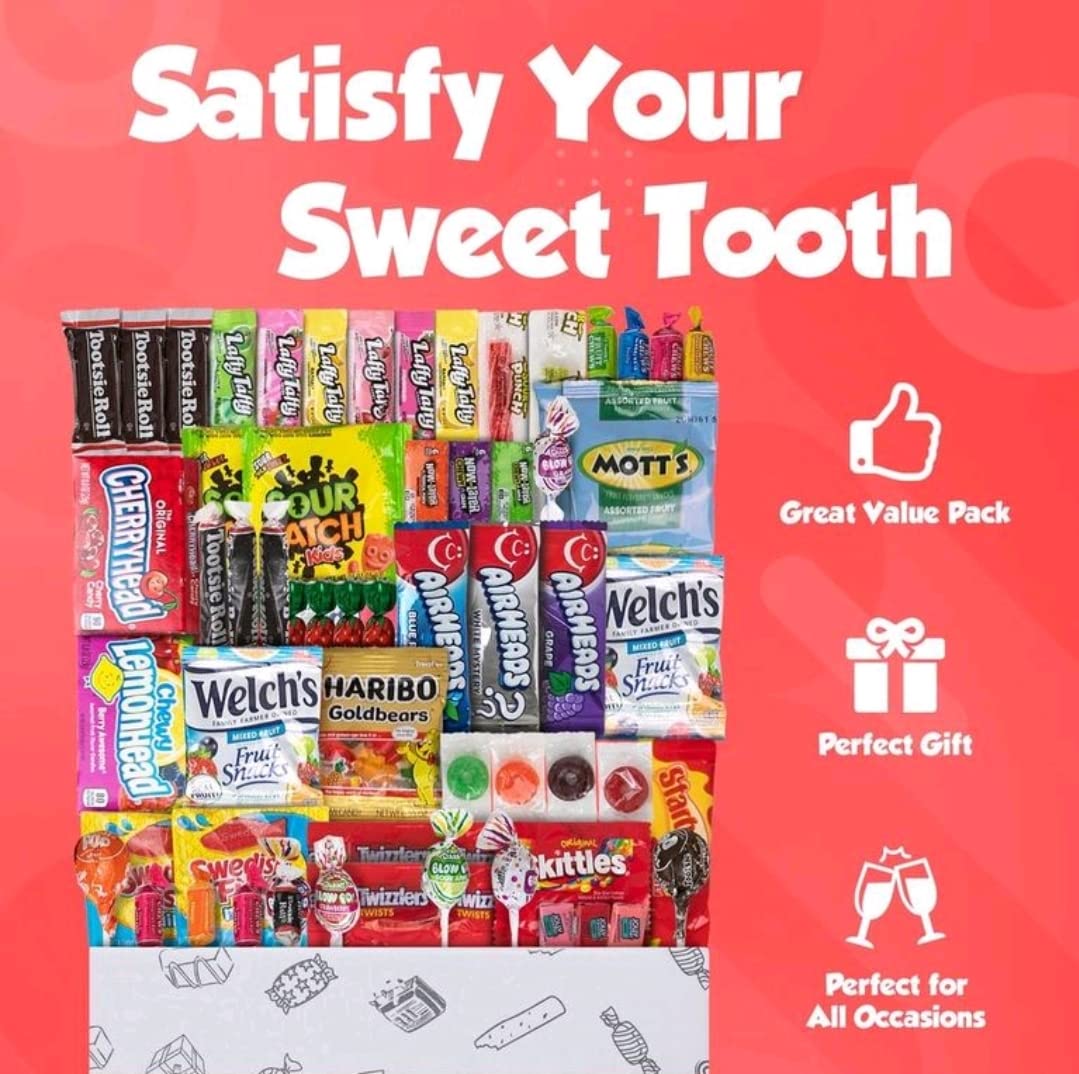 Assorted Candy Box (60 Count Plus) Fresh, Delicious and Individually Wrapped, Easter Basket, Bulk Variety Pack Perfect For Loot Bags, Pinatas, Stocking Stuffers. Gummies Candy Party Mix, Sweet Gifting