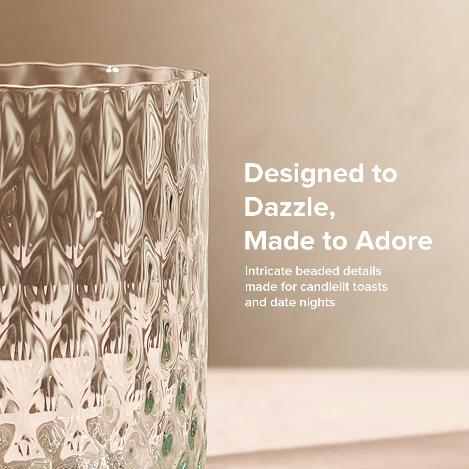 mopio Adore Beaded Drinking Glasses Set of 4, 13.5 oz, Dishwasher Safe, Trendy Barware for Parties, Wedding & Home, Aesthetic Drinkware Gift in Eco-Friendly Packaging, Soda-Lime Glass (Greenish-blue)