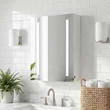 Battery Powered LED Mirror Cabinet Wall Mounted Medicine Cabinet with Storage Shelf, 4mm Copper Free Mirror, Soft LED Lighting, Rocker Switch, White,40x60cmBatteries Not Included