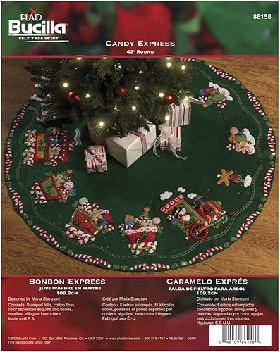 Bucilla Kit de falda de árbol de Navidad con apliques de fieltro, 43 pulgadas, redondo, 86158 Candy Express
