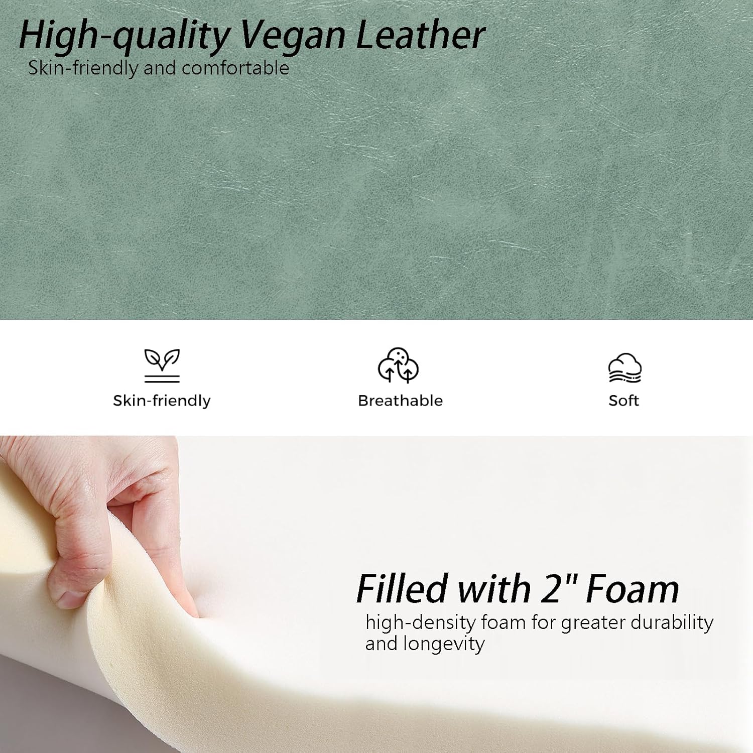 Storage Bench for Bedroom, 55" Extra Long Bench for King Size Bed, Modern Upholstered End of Bed Ottoman Bench with Arms for Entryway Living Room (Vegan Leather, Sage Green)