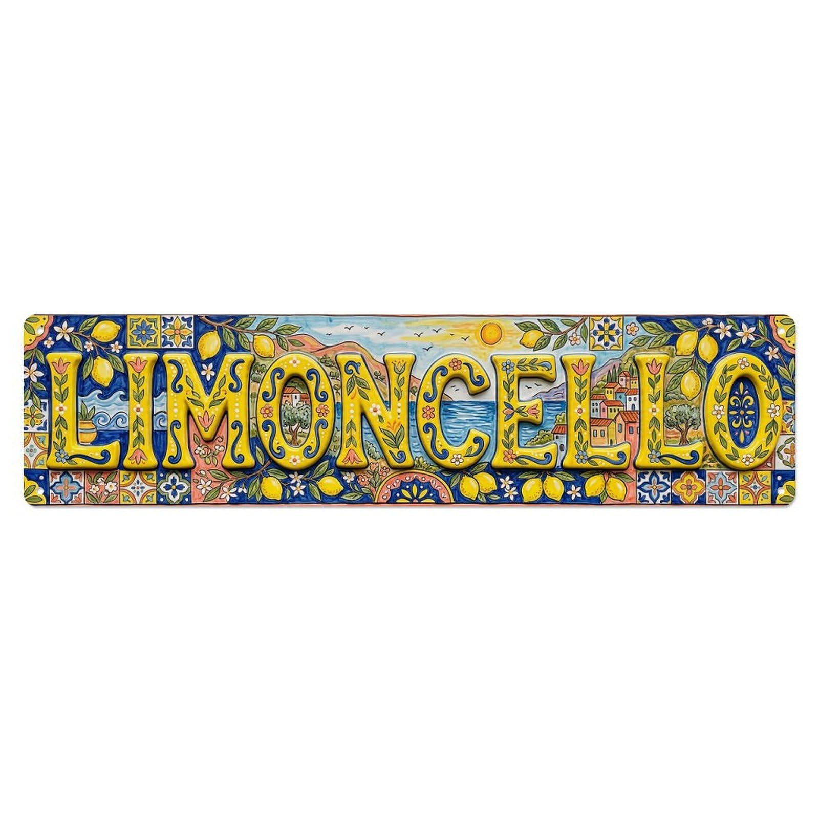 Gtthok Vintage Style Vintage Limoncello Folk Pottery Lemon Metal Tin Sign Plaque Wall Decor For Cafe, Club, Garden Metal Poster 4X16inch