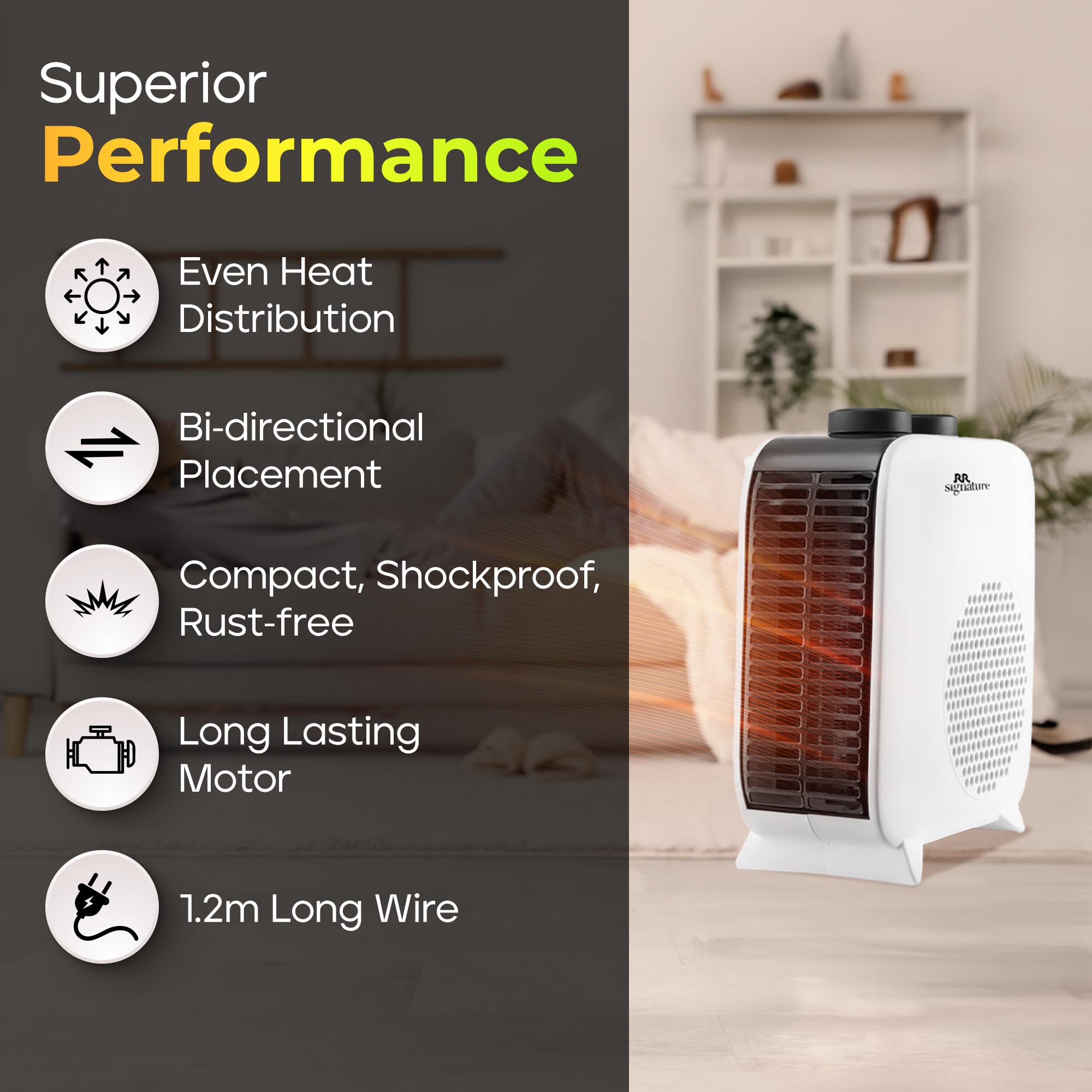 RR Signature WARMAXX Room Heater for Home | Dual Heating Mode (1000/2000 Watts) | Overheat Protection | Dual Placement | 5 Level Safety Protection | Electric Fan Heater for Winter | 2 Year Warranty 1