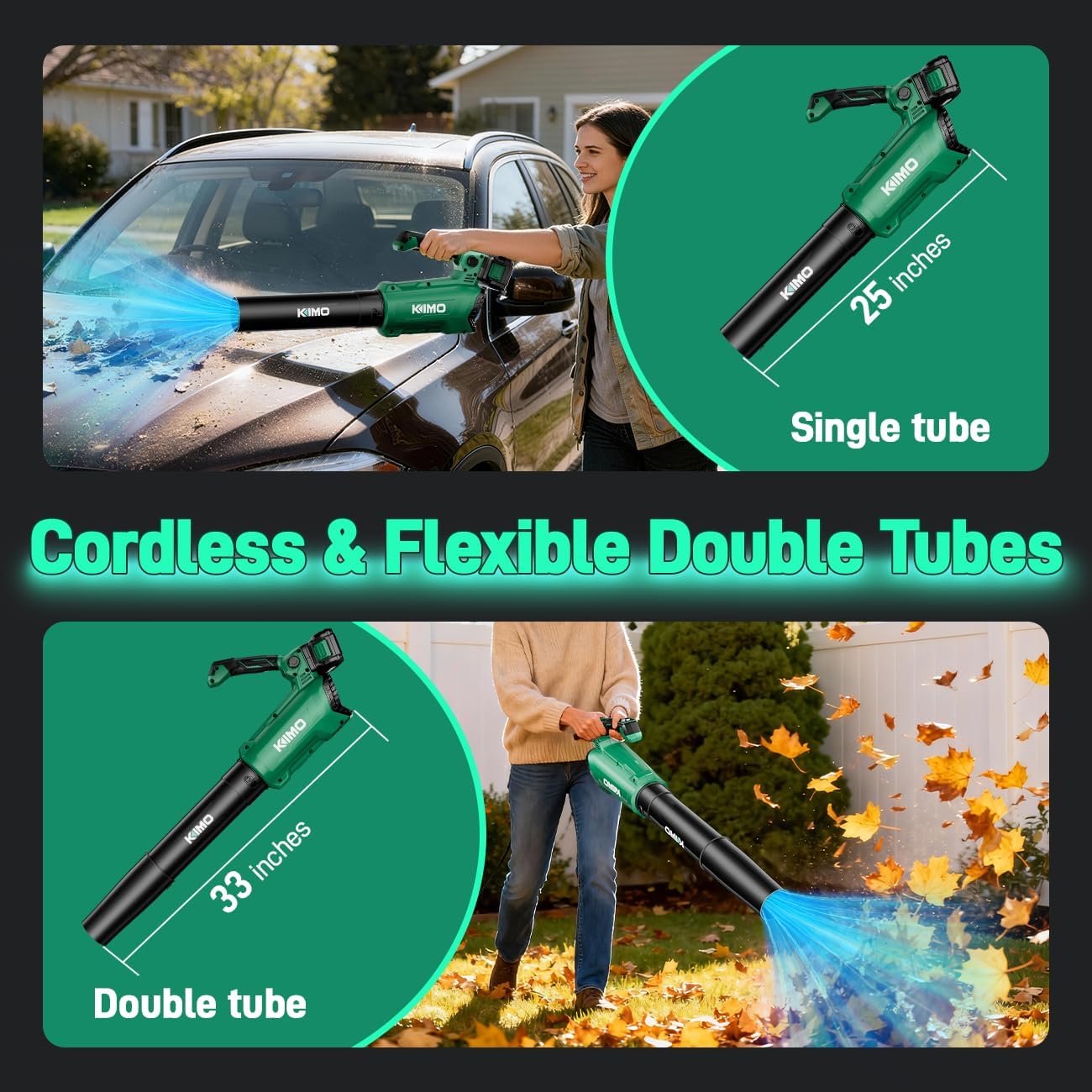 KIMO Leaf Blower Cordless with Battery and Charger, 800CFM/300MPH, Precision Adjustment Handle, 3Speeds w/ Visual Panel, Lightweight, 2 Extended Tube, 2* 2.0 Battery Powered Leaf Blowers for Lawn Care - Image 8