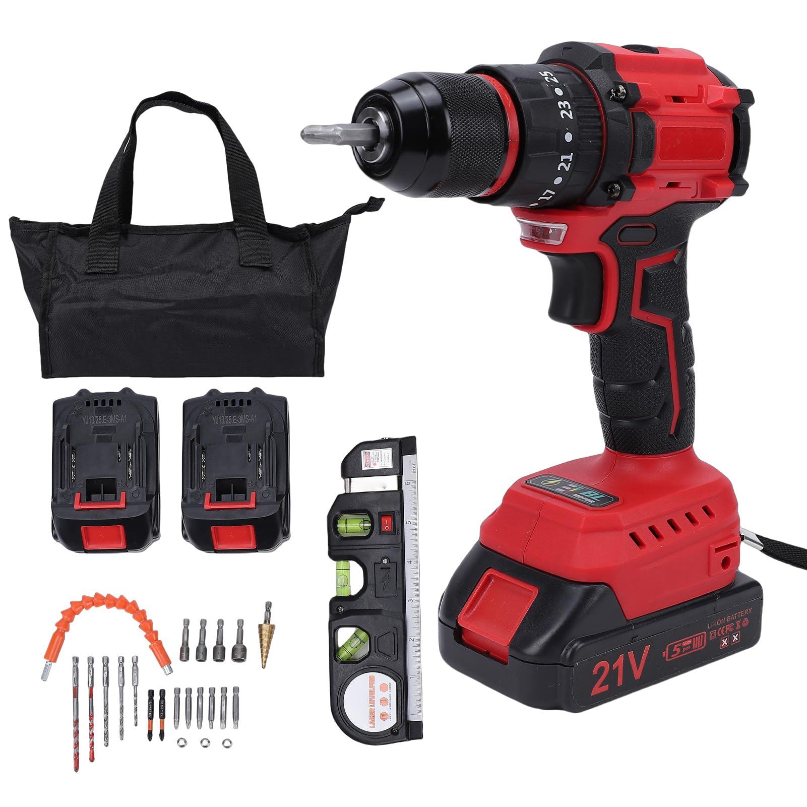 Fabater Kit Avvitatore a Percussione, Set di Utensili Elettrici per Trapano Avvitatore a Batteria da 1450 Giri/min con 2 Batterie e Caricabatterie, Punte Multiple, Livella a Bolla (EU)