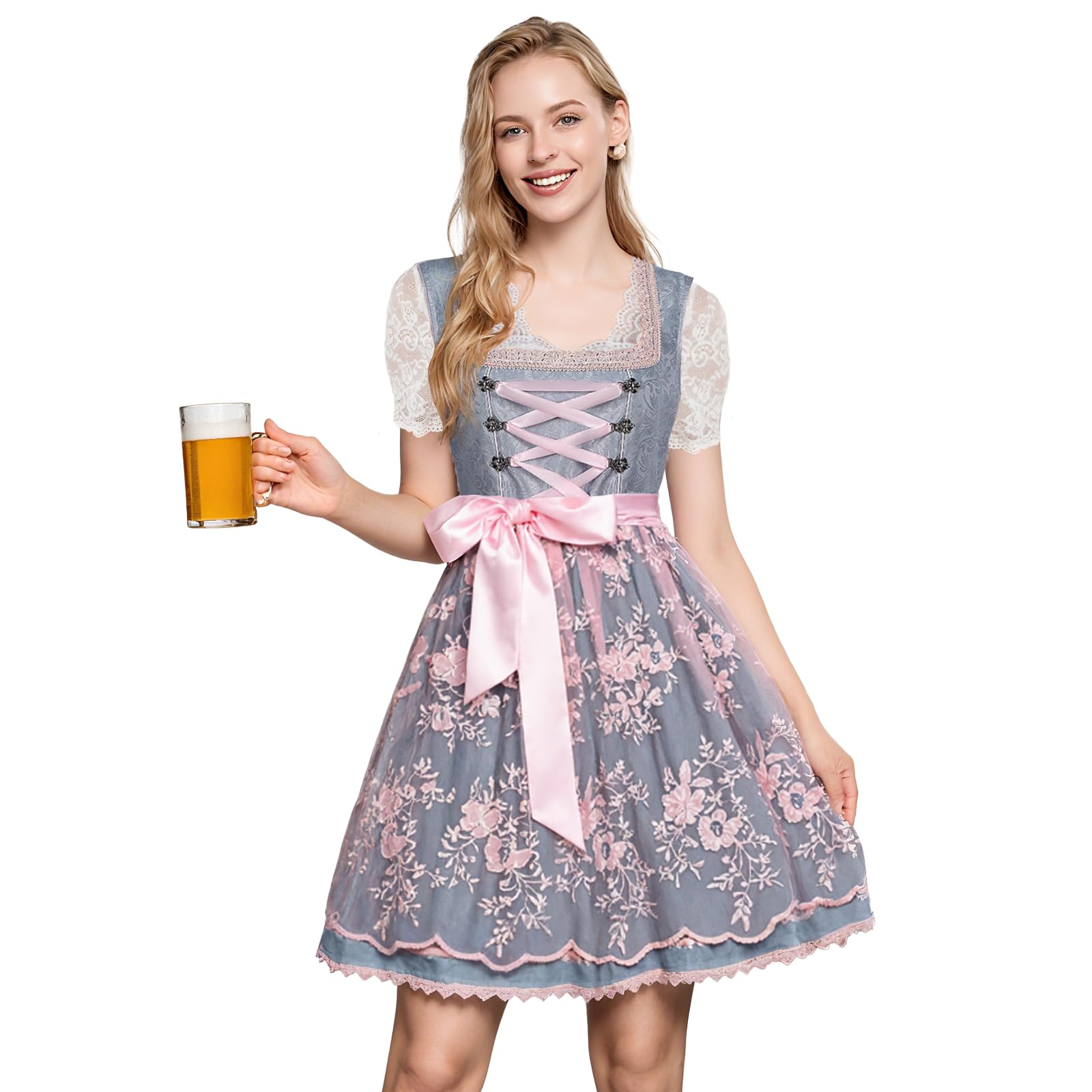 ZCJ Women's Traditional Bavarian Dirndl Dress Oktoberfest Costume Outfit with Apron, German Beer Festival, Halloween and Cosplay Dress XL