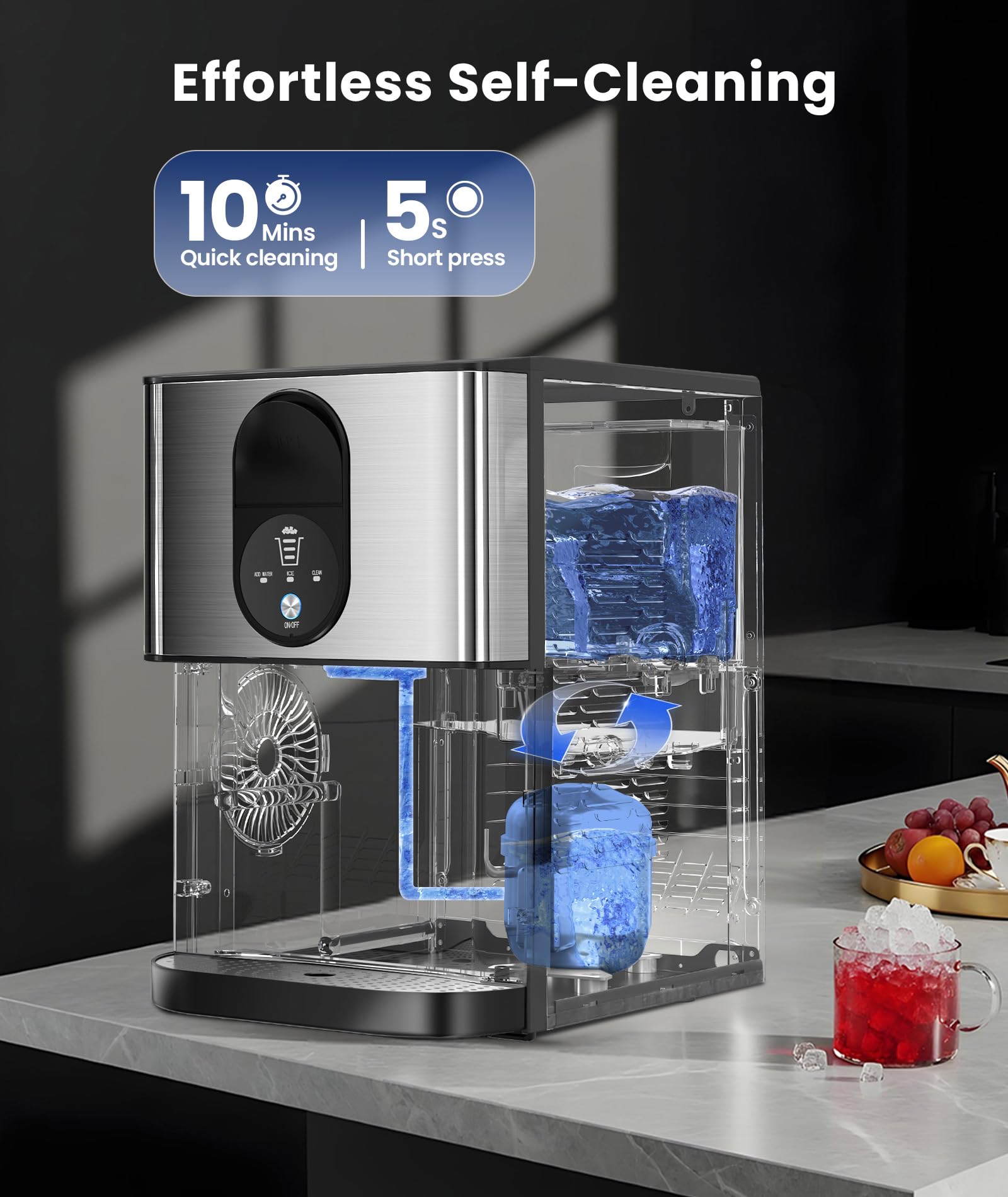 Cowsar Countertop Nugget Ice Maker, 44lbs/24h Soft Pellet Ice Machine With Dispenser, 2.4l Removable Water Tank, One-Click Operation With Self-Cleaning, Ldeal For Home, Kitchen, Office, Silver on Fridge.com - View 5