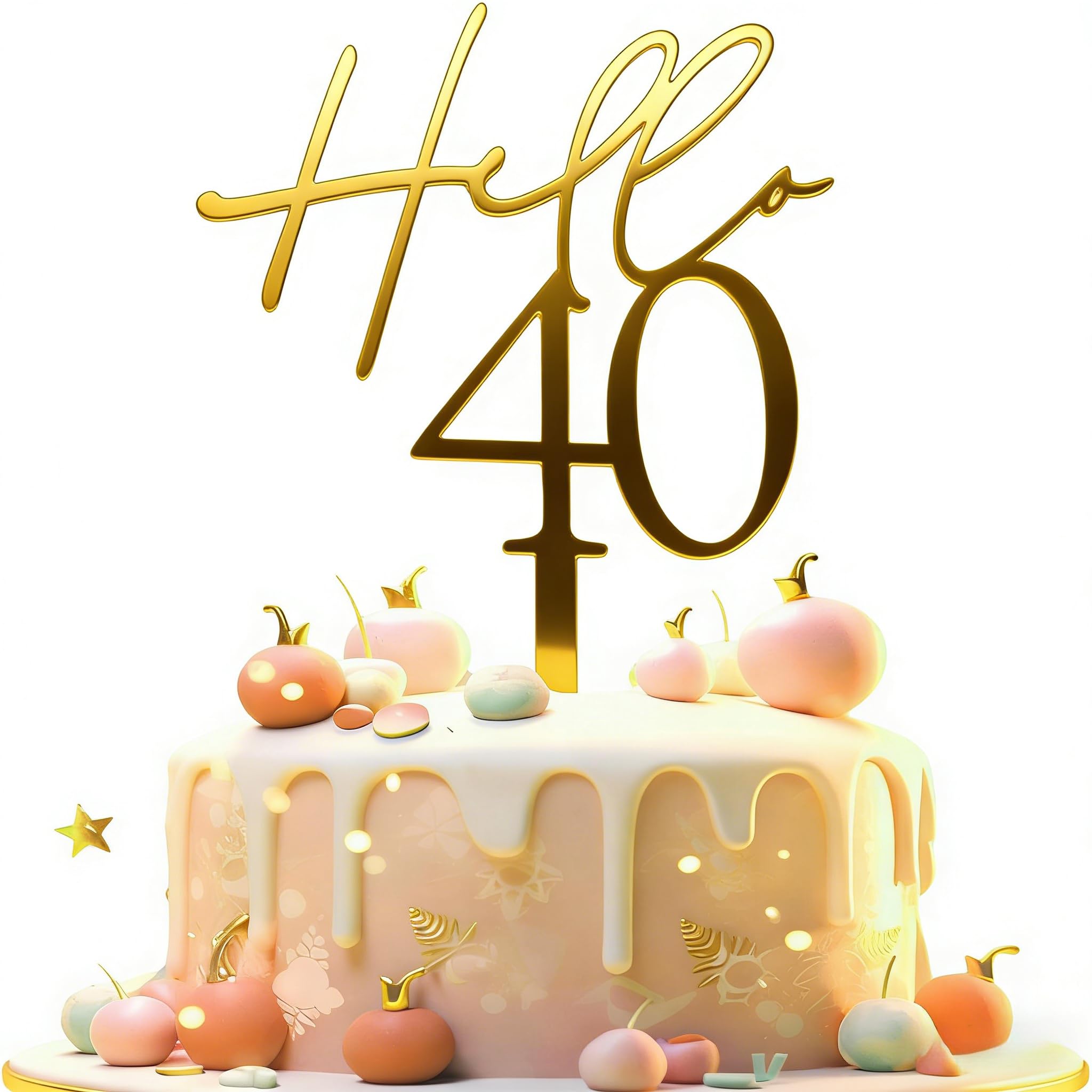 40th Birthday Cake Topper Gold Acrylic - Reusable Elegant Cake Decor for Women & Men, Easy to Clean Party Decoration (9x15cm)