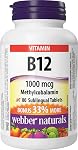 Webber Naturals Vitamine B12 1000 mcg, Dissolution Rapide, 150 Comprimés, Soutient la Production d'Énergie et le Métabolisme