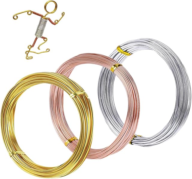 Cinvo 3 Rolls Craft Wire Jewelry Beading Wire Flexible Aluminum Wire Tarnish Resistant for DIY Jewelry Craft Making (12 Gauge/2mm Thick, Silver, Gold and Rose Gold)