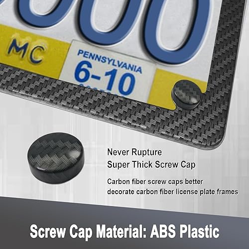 Miniatura 9 de Marco de matrícula de motocicleta de fibra de carbono, soporte de etiqueta de acero inoxidable con tornillos y tapas de tuercas, 1 paquete para