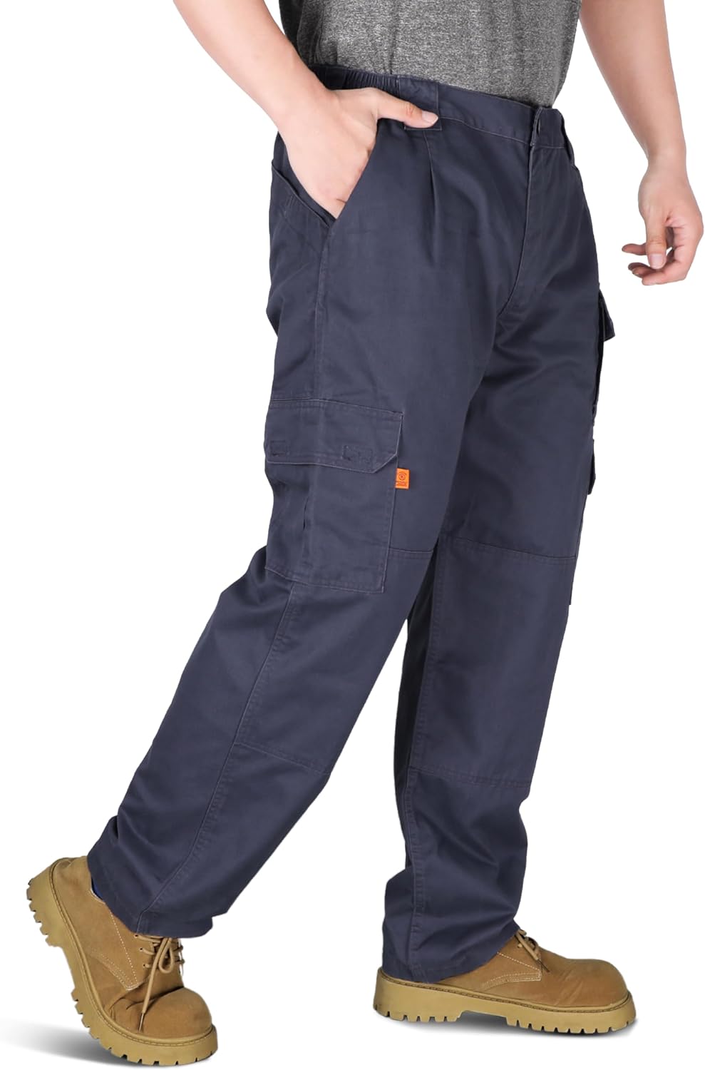 KONRECO FR Pants for Men 7.5oz Utility Cargo Pockets Relaxed Fit HRC2/CAT2 | Flame Resistant Work Pant | Water Repellent & Stain Resistant,100% Cotton,Elastic Waist,Lightweight