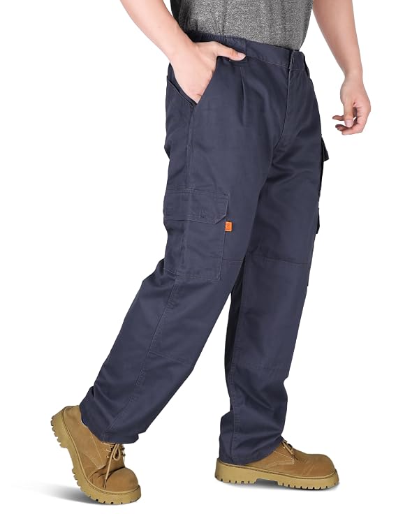 KONRECO FR Pants for Men Cargo Pockets Flame Resistant 7.5oz 100% Cotton Elastic Waist Work Pants Dark Grey by KONRECO - Used condition - Image 2