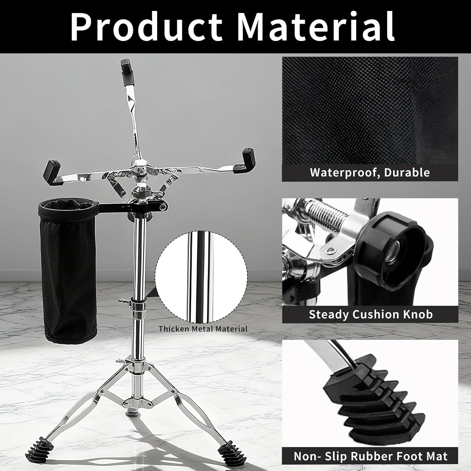 Snare Drum Stand, Practice Pad Stand with Drum Sticks Holder, Adjustable Height 14.5" to 23" Accessories for Beginners, Lightweight, Storage