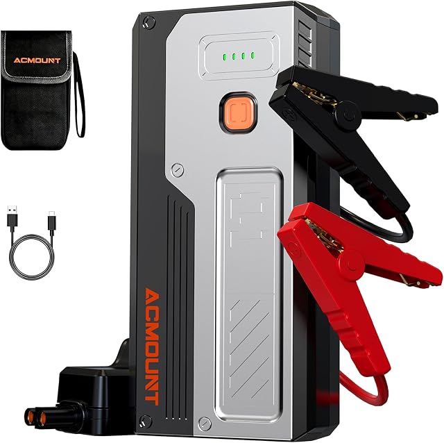 Acmount 5000A Car Jump Starter, 12V Battery Booster Pack for Up to 10.0L Gas & 8.0L Diesel Engines, Portable Jump Box with Smart Safe Jumper Cables, Power Bank, Car Emergency Kit