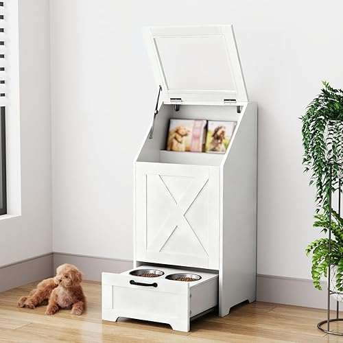 Miniatura 11 de Estación de alimentación para perros, gabinete de almacenamiento de alimentos para perros, estación de alimentación para mascotas con 2 cuencos