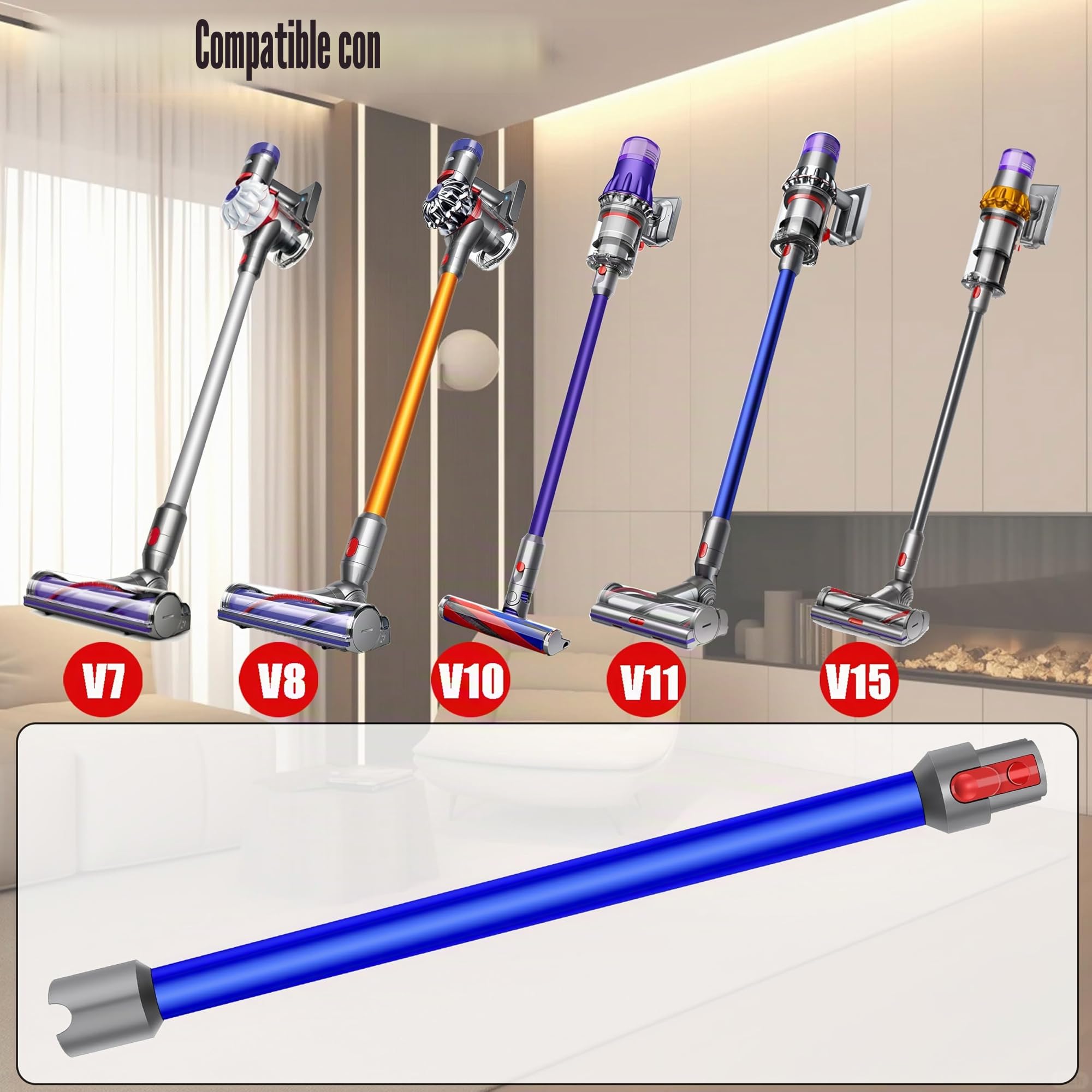 Tubo Extensión compatible con Dyson V7 V8 V10 V11 V15 Barra Telescópica de Aluminio, Longitud 72 cm, conector de Liberación Rápida – Azul